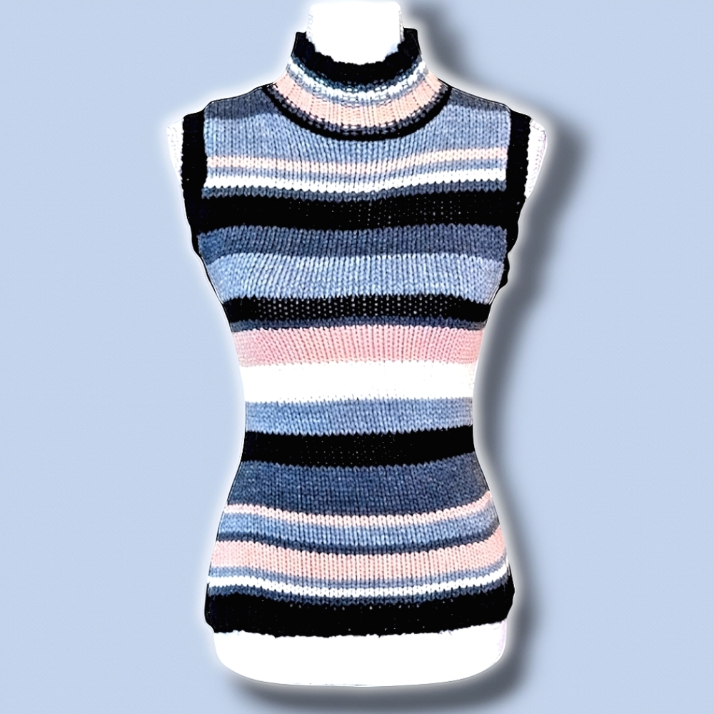 Vintage Knit Sleeveless Preppy Mock Neck Sweater M